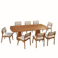 Mesa De Jantar Noronha 220cm Madeira Tampo Barril 8 Cadeiras Eva Linho Off / Imbuia Nat - 2