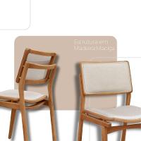 Mesa De Jantar Noronha 220cm Madeira Tampo Barril 8 Cadeiras Eva Linho Off / Imbuia Nat