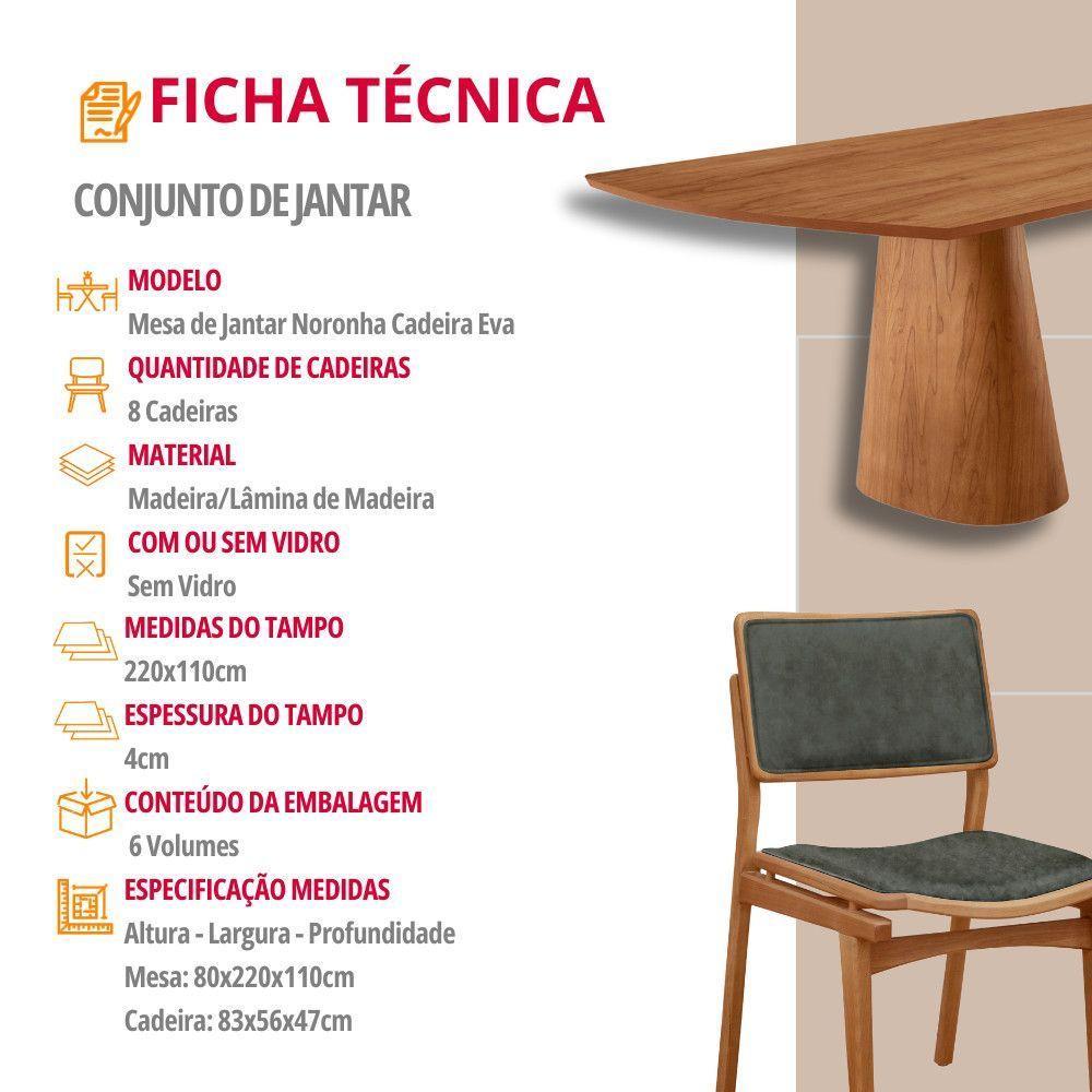 Mesa De Jantar Noronha 220cm Madeira Tampo Barril 8 Cadeiras Eva Jade / Imbuia Nat. - 7