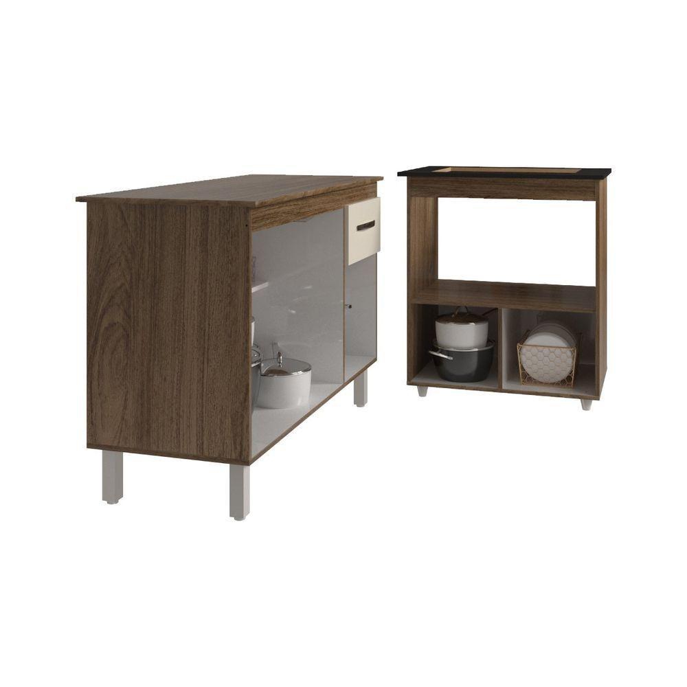 Balcão Armário Gabinete Aline 118 Cm Off White Com Tampo E Balcão Evelyn Cooktop 4 Bocas Off White - 5