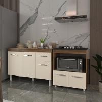 Balcão Armário Gabinete Aline 118 Cm Off White Com Tampo E Balcão Evelyn Cooktop 4 Bocas Off White - 2