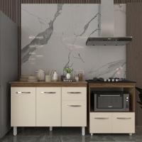 Balcão Armário Gabinete Aline 118 Cm Off White Com Tampo E Balcão Evelyn Cooktop 4 Bocas Off White - 3