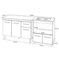 Balcão Armário Gabinete Aline 118 Cm Off White Com Tampo E Balcão Evelyn Cooktop 4 Bocas Off White - 6