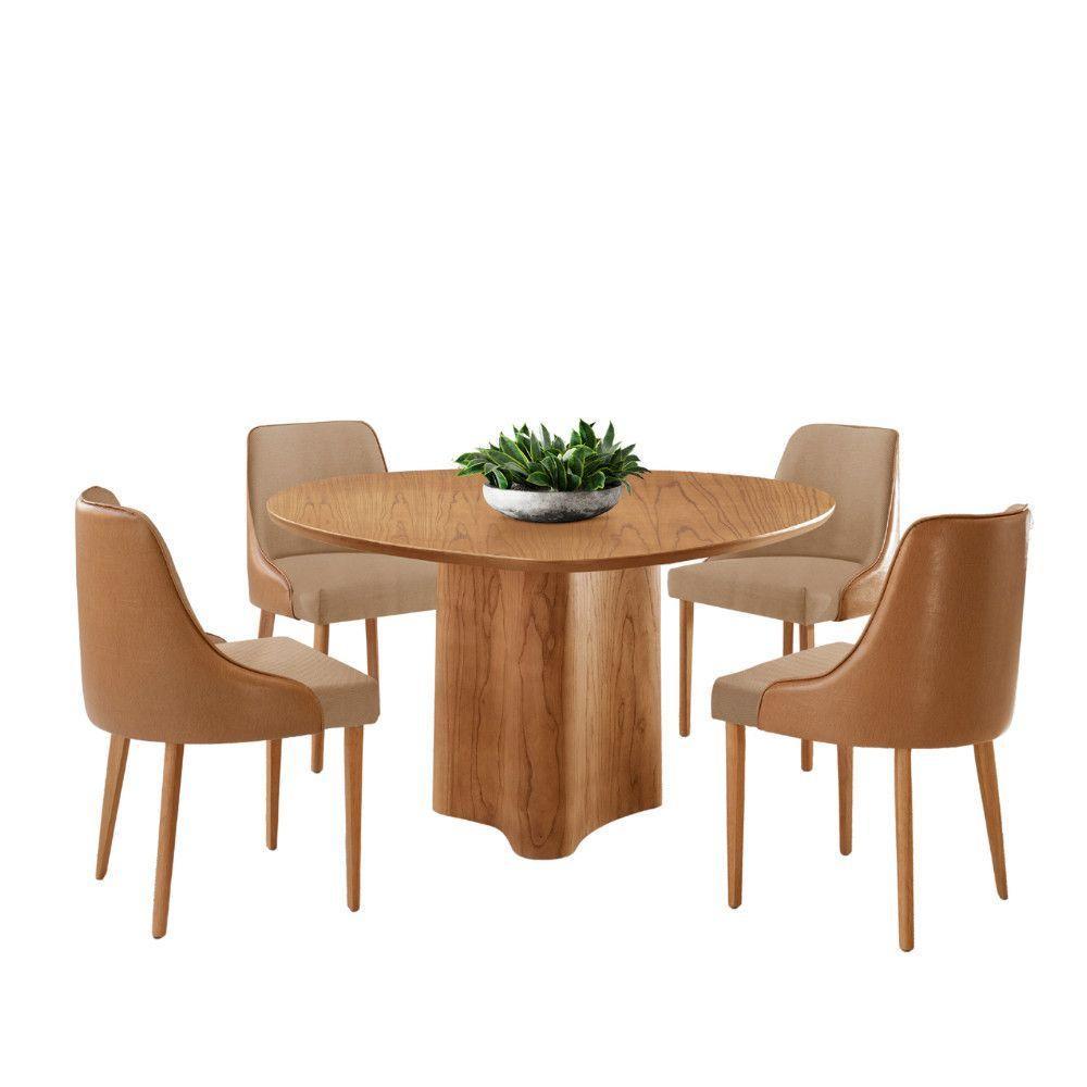 Sala De Jantar Mesa Selene 135cm Madeira Tampo Laminado Linho Palha/ Star Caramelo/ Imbuia Nat. - 2