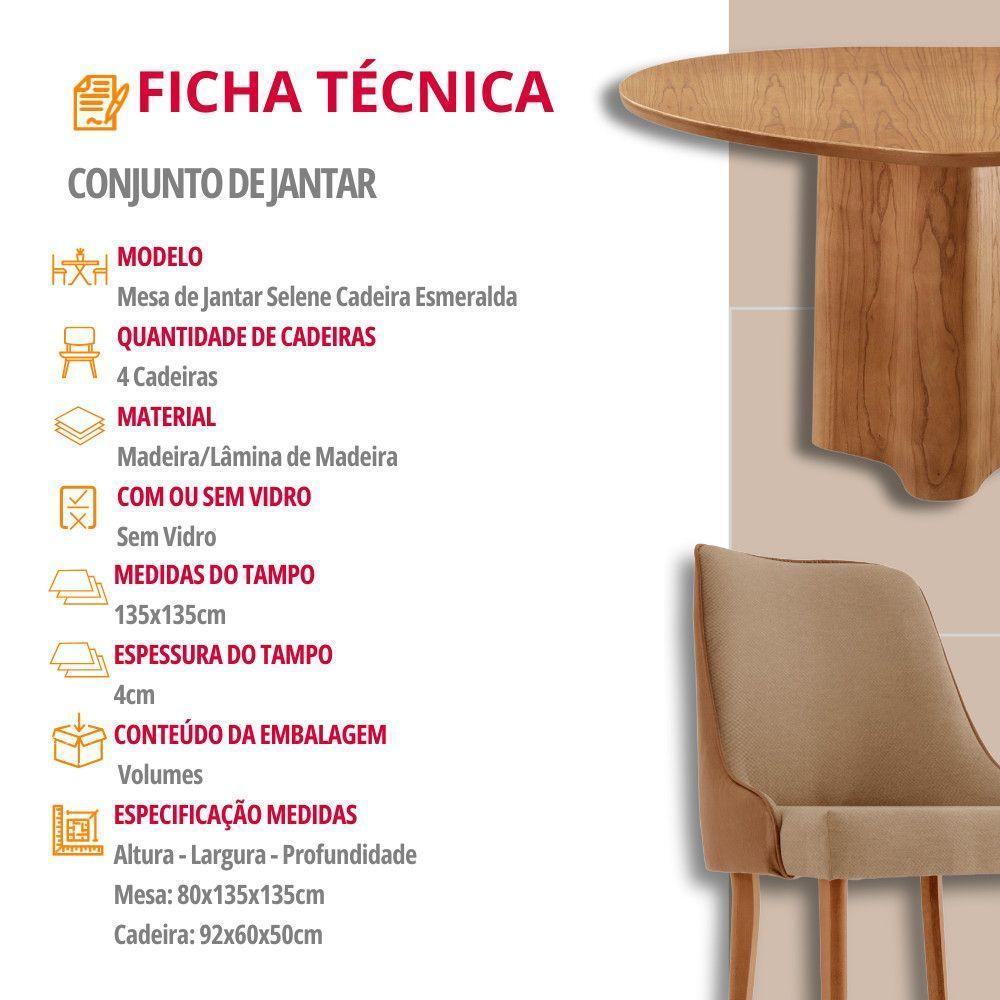 Sala De Jantar Mesa Selene 135cm Madeira Tampo Laminado Linho Palha/ Star Caramelo/ Imbuia Nat. - 7