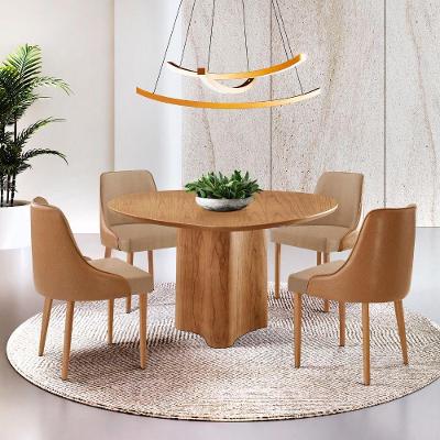 Sala de Jantar Selene 4 Lugares Redonda MDF 135cm Imbuia Natural Minimalista