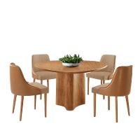 Sala De Jantar Mesa Selene 135cm Madeira Tampo Laminado Linho Palha/ Star Caramelo/ Imbuia Nat. - 2