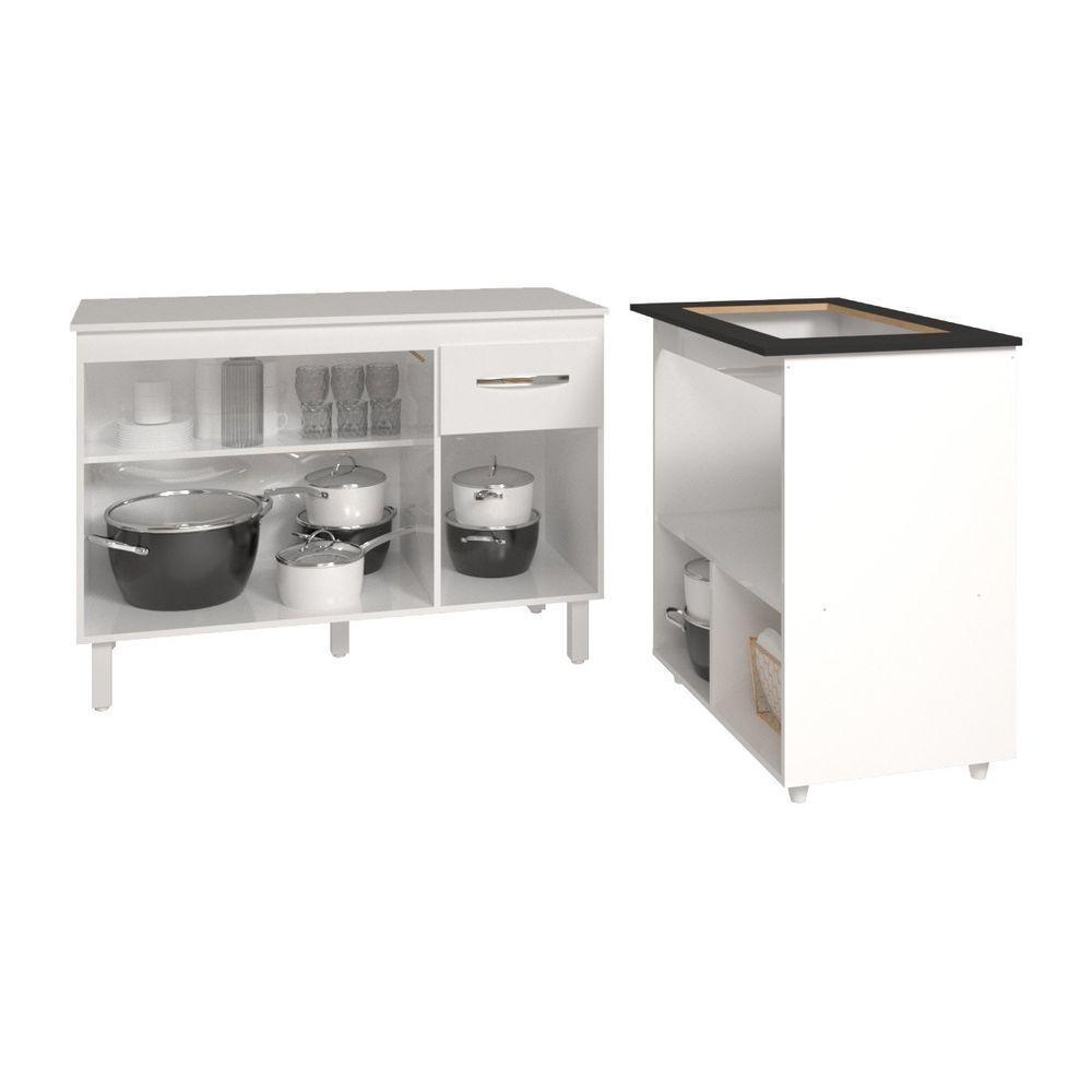Balcão Armário Gabinete Aline 118 Cm Com Tampo Tampão E Balcão Evelyn Para Cooktop 4 Bocas Branco - 4