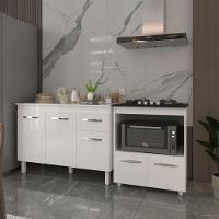 Balcão Armário Gabinete Aline 118 Cm Com Tampo Tampão E Balcão Evelyn Para Cooktop 4 Bocas Branco - 2