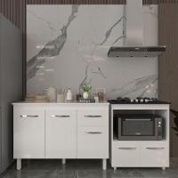 Balcão Armário Gabinete Aline 118 Cm Com Tampo Tampão E Balcão Evelyn Para Cooktop 4 Bocas Branco - 3