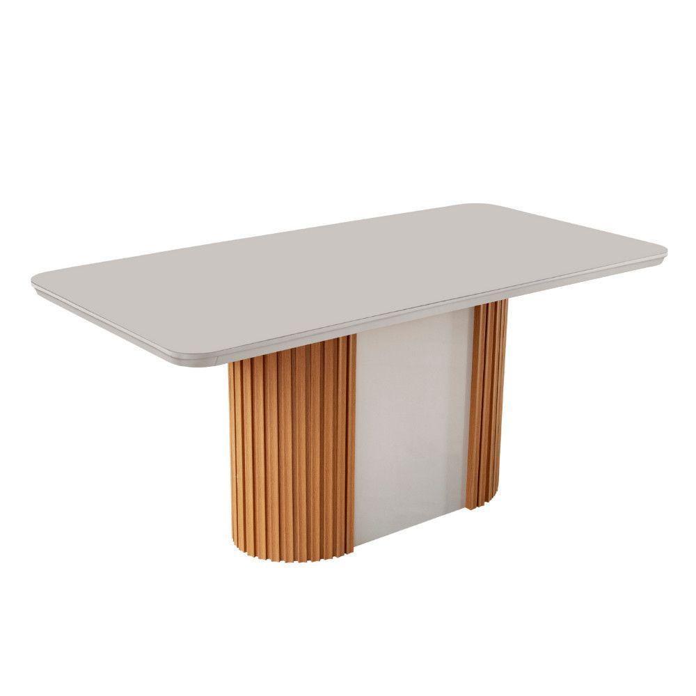 Mesa De Jantar Aspen 180cm Tampo Mdf E Vidro Canto Copo Naturalle /off White /serig. Off - 1