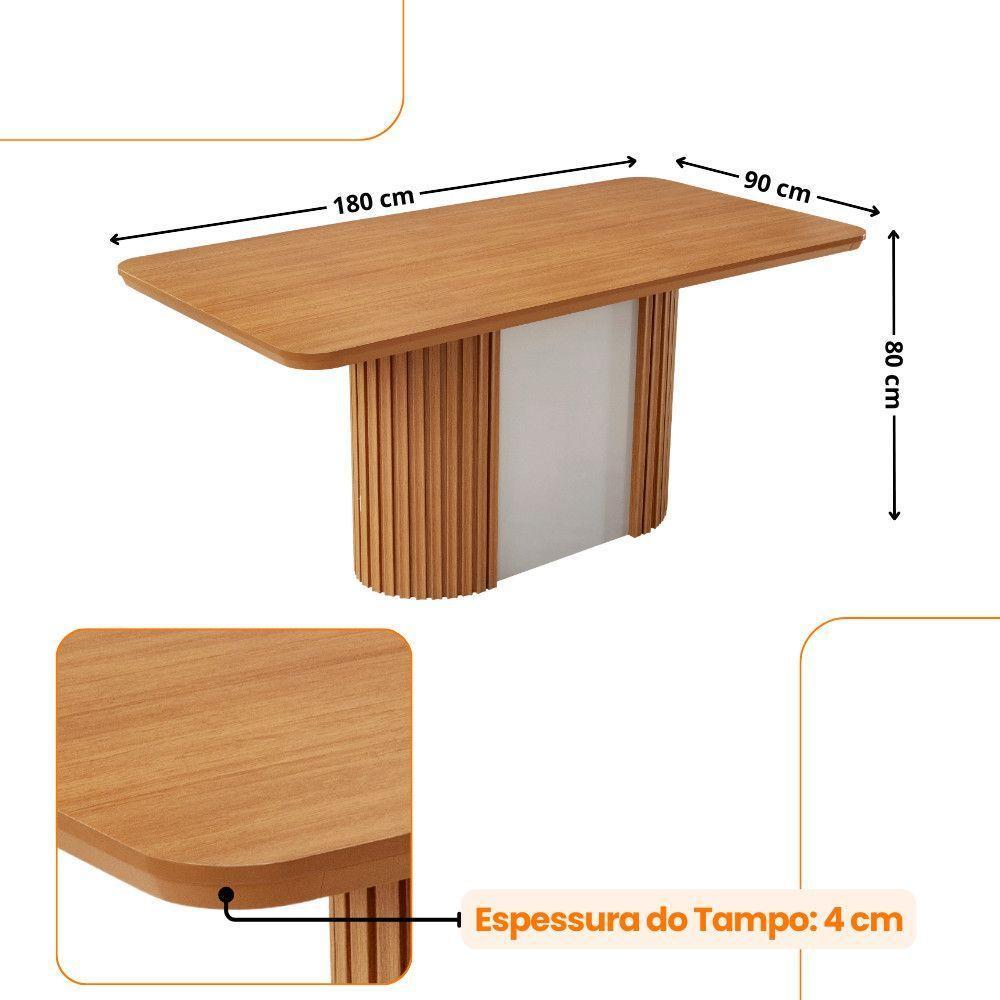 Mesa De Jantar Aspen 180cm Tampo Mdf Canto Copo Moderna Naturalle/off White - 3