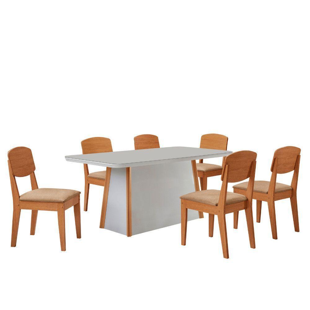 Mesa Diane 180cm Tampo Mdf Vidro Canto Copo Com 6 Cadeiras Turim 07 /off /naturale /serig Off - 2