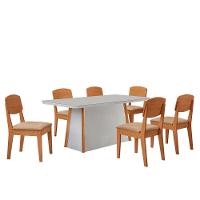 Mesa Diane 180cm Tampo Mdf Vidro Canto Copo Com 6 Cadeiras Turim 07 /off /naturale /serig Off - 2