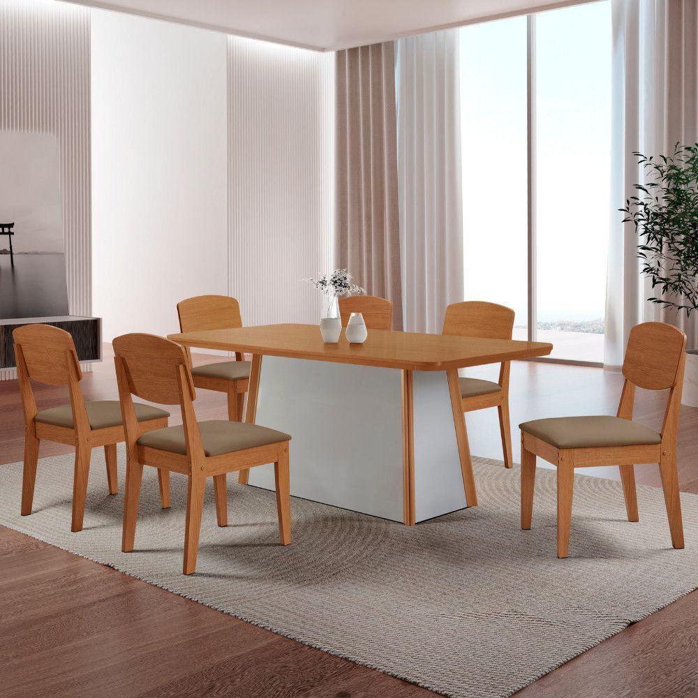 Mesa De Jantar Diane 180cm Tampo Mdf Canto Copo E 6 Cadeiras Veludo Capuccino/naturale/off White - 1