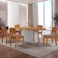 Mesa De Jantar Diane 180cm Tampo Mdf Canto Copo E 6 Cadeiras Veludo Capuccino/naturale/off White - 1