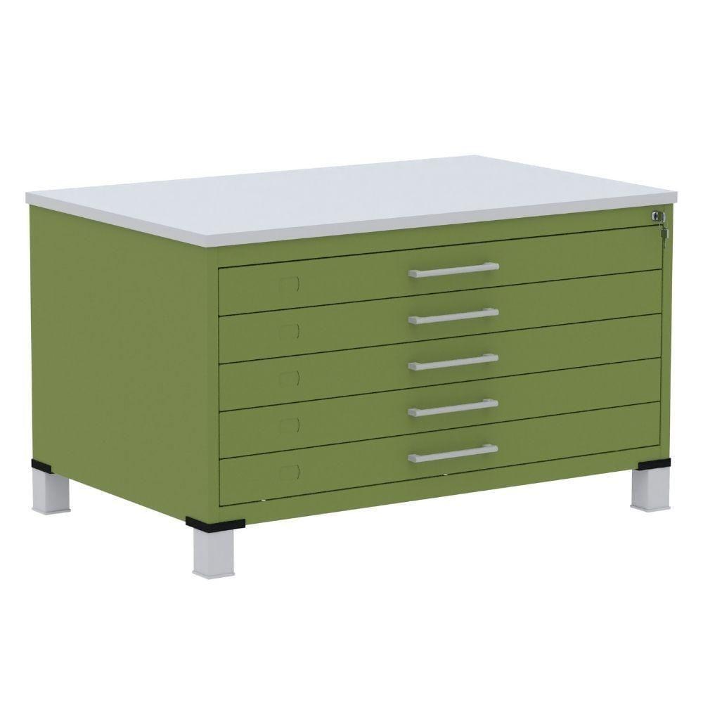 Mapoteca 5 Gavetas Pandin 120 Cm (larg) Inmetro Tampo Mdp Cinza Estrutura E Gavetas Em Aço Verde - 1
