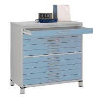 Mapoteca 10 Gavetas Pandin 120cm (larg) Inmetro Tampo Mdp Cinza Estrutura Aço Cinza Gaveta Azul Dali - 2