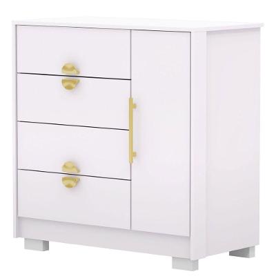 Cômoda Sapateira Clarabella 1 Porta 1 Prateleira 4 Gavetas MDF Branco