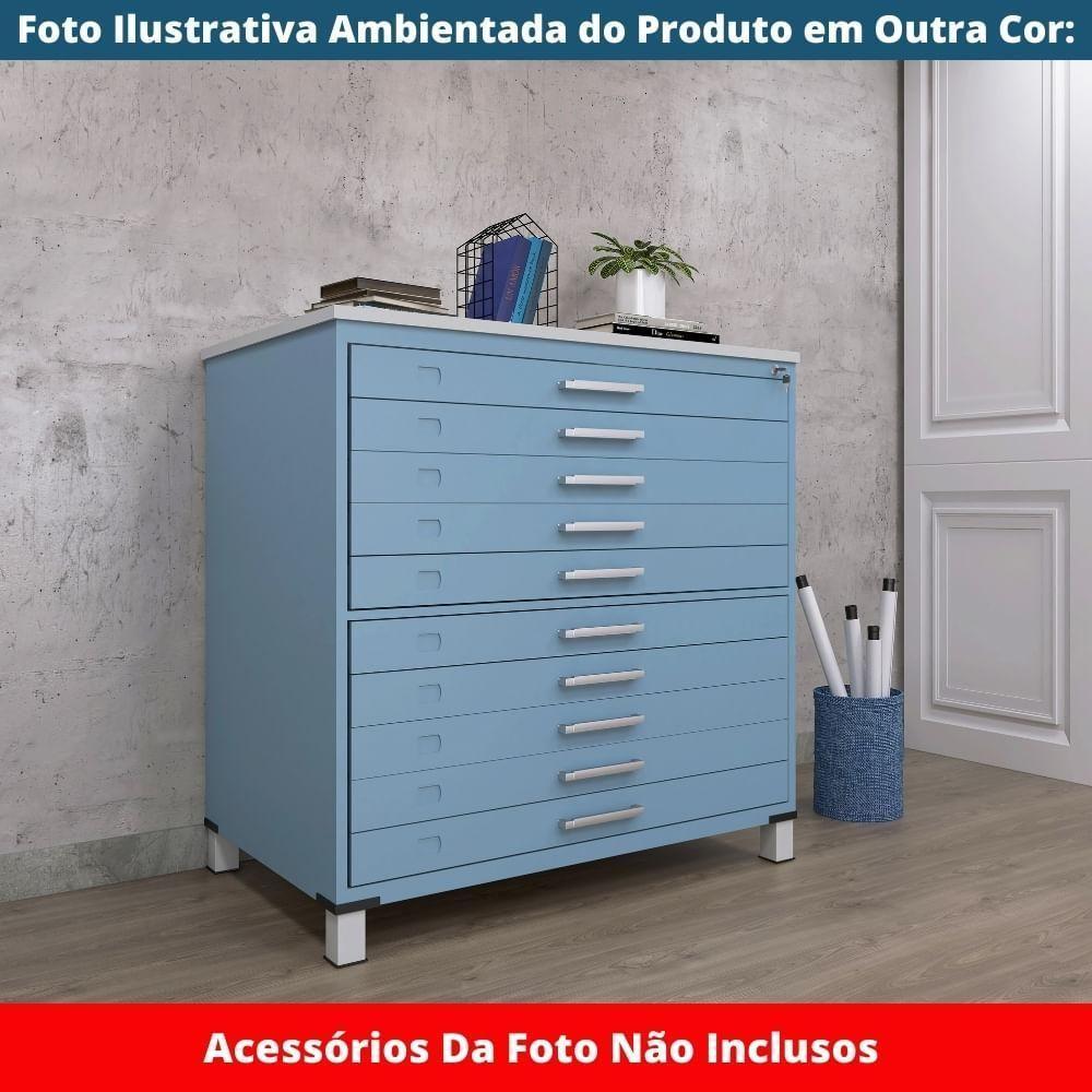 Mapoteca 10 Gavetas Pandin 120 Cm (larg) Inmetro Tampo Mdp Branco Estrutura E Gaveta Em Aço Vermelho - 2