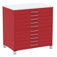 Mapoteca 10 Gavetas Pandin 120 Cm (larg) Inmetro Tampo Mdp Branco Estrutura E Gaveta Em Aço Vermelho - 1