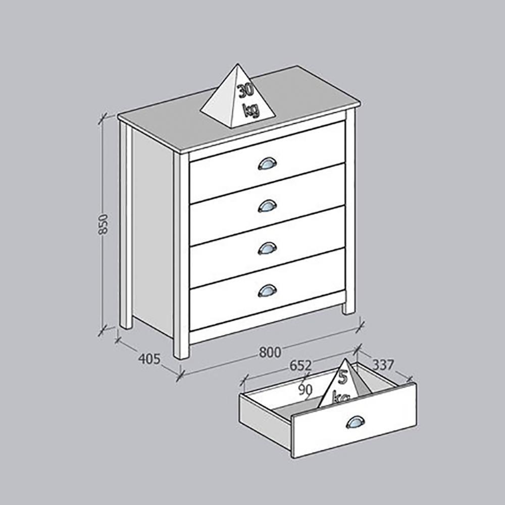 Comoda 4 Gavetas Madeira Maciça 80 Cm 9101 Freijo Milani Store - 6