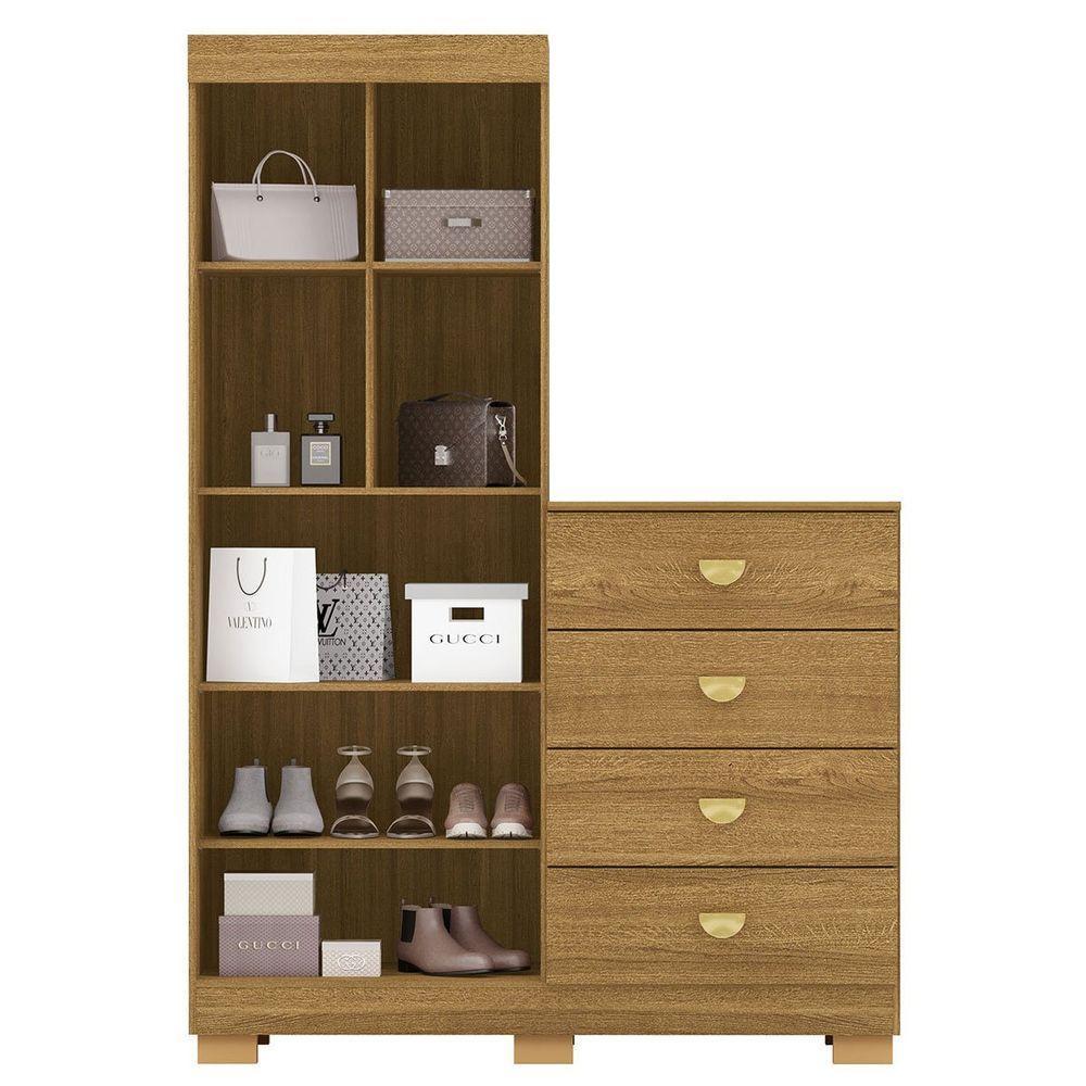 Cômoda Guarda-roupa Com 4 Gavetas E 5 Prateleiras Cristine Nature - 2