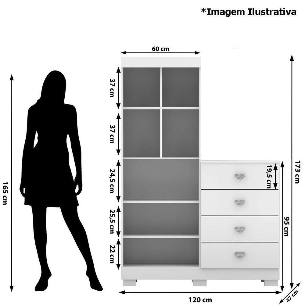 Cômoda Guarda-roupa Com 4 Gavetas E 5 Prateleiras Cristine Nature - 3