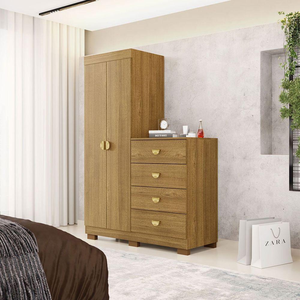 Cômoda Guarda-roupa Com 4 Gavetas E 5 Prateleiras Cristine Nature - 8