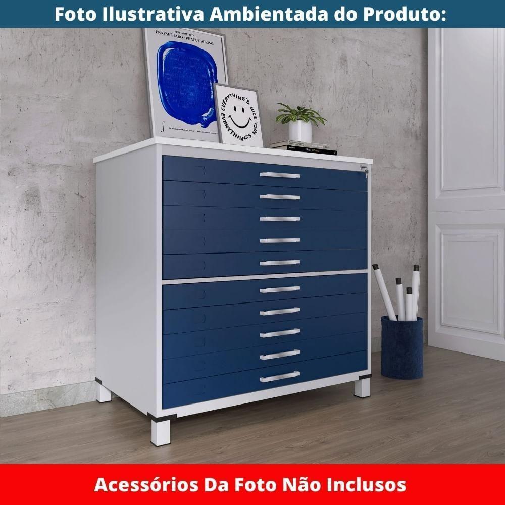 Mapoteca 10 Gavetas Pandin 120 Cm (larg) Inmetro Tampo Mdp Branco Estrutura Aço Cinza Gavetas Azul - 6