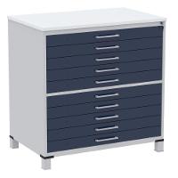 Mapoteca 10 Gavetas Pandin 120 Cm (larg) Inmetro Tampo Mdp Branco Estrutura Aço Cinza Gavetas Azul - 1