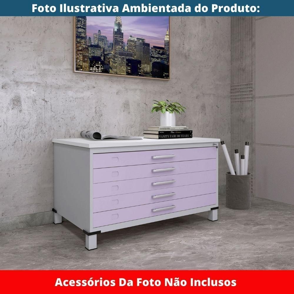Mapoteca 5 Gavetas Pandin 120 Cm (larg) Inmetro Tampo Mdp Branco Estrutura Aço Cinza Gavetas Lilás - 8