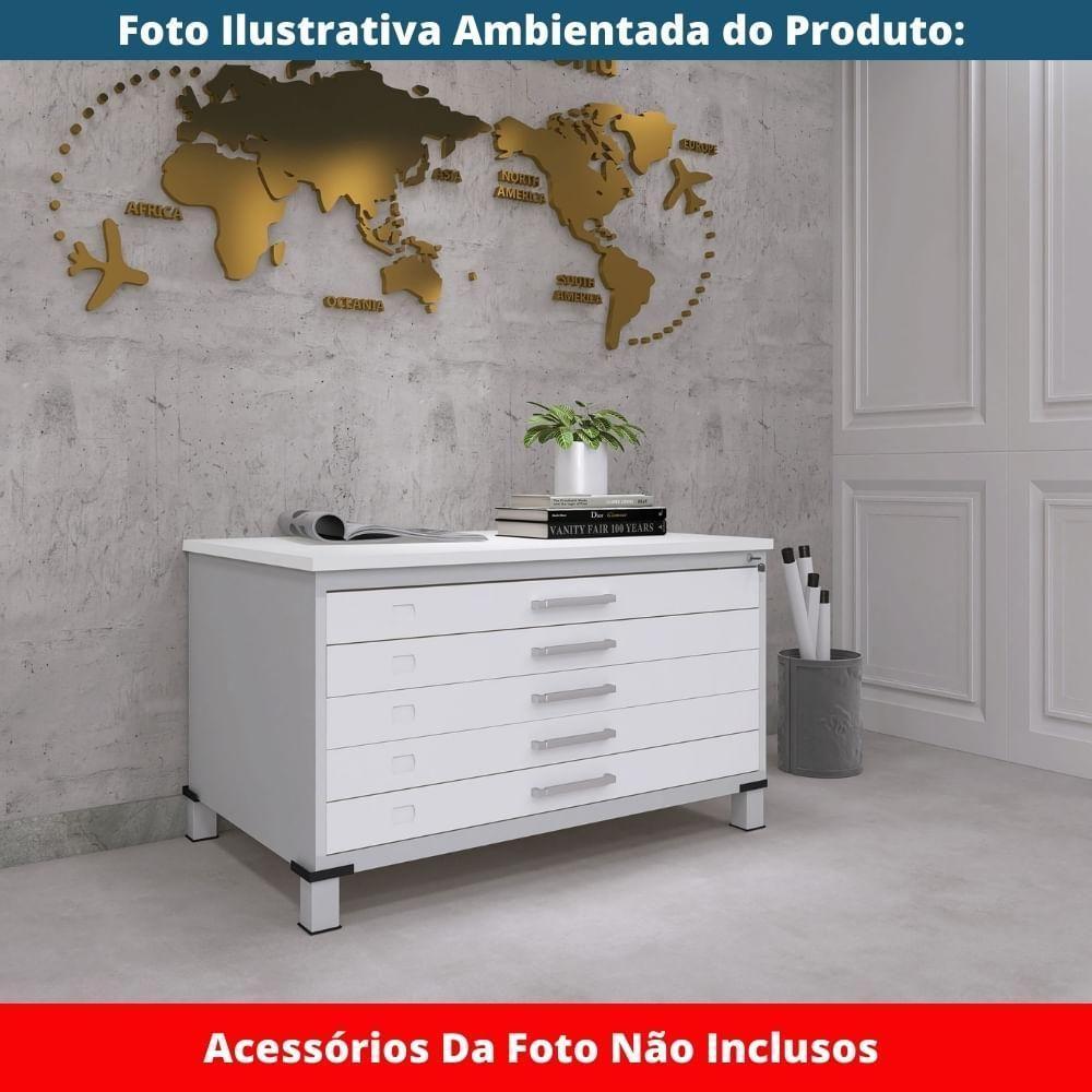 Mapoteca 5 Gavetas Pandin 120cm (larg) Inmetro Tampo Mdp Branco Estrutura Aço Cinza Gavetas Brancas - 6