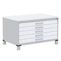 Mapoteca 5 Gavetas Pandin 120cm (larg) Inmetro Tampo Mdp Branco Estrutura Aço Cinza Gavetas Brancas - 1