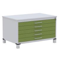 Mapoteca 5 Gavetas Pandin 120 Cm (larg) Inmetro Tampo Mdp Cinza Estrutura Aço Cinza Gavetas Verdes - 1