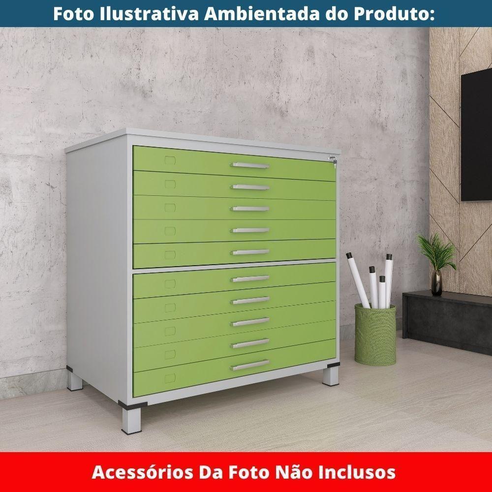 Mapoteca 10 Gavetas Pandin 120 Cm (larg) Inmetro Tampo Mdp Cinza Estrutura Aço Cinza Gavetas Verdes - 6