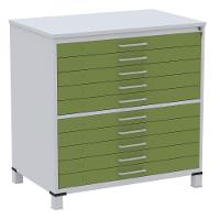 Mapoteca 10 Gavetas Pandin 120 Cm (larg) Inmetro Tampo Mdp Cinza Estrutura Aço Cinza Gavetas Verdes - 1