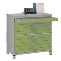Mapoteca 10 Gavetas Pandin 120 Cm (larg) Inmetro Tampo Mdp Cinza Estrutura Aço Cinza Gavetas Verdes - 2