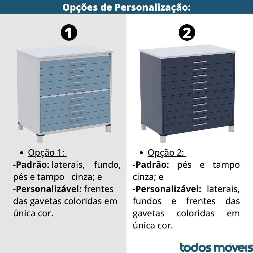 Mapoteca 10 Gavetas Pandin 120 Cm (larg) Inmetro Tampo Mdp Cinza Estrutura E Gavetas Em Aço Azul - 4