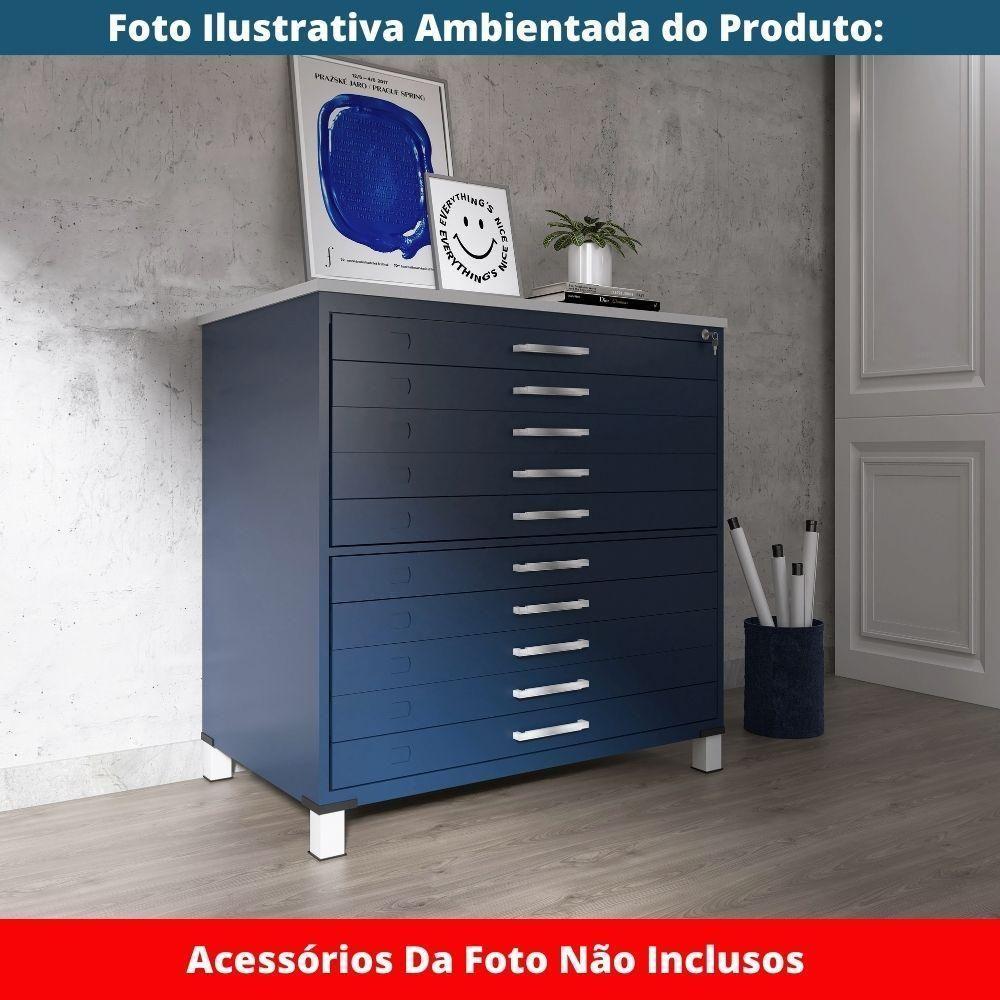 Mapoteca 10 Gavetas Pandin 120 Cm (larg) Inmetro Tampo Mdp Cinza Estrutura E Gavetas Em Aço Azul - 7