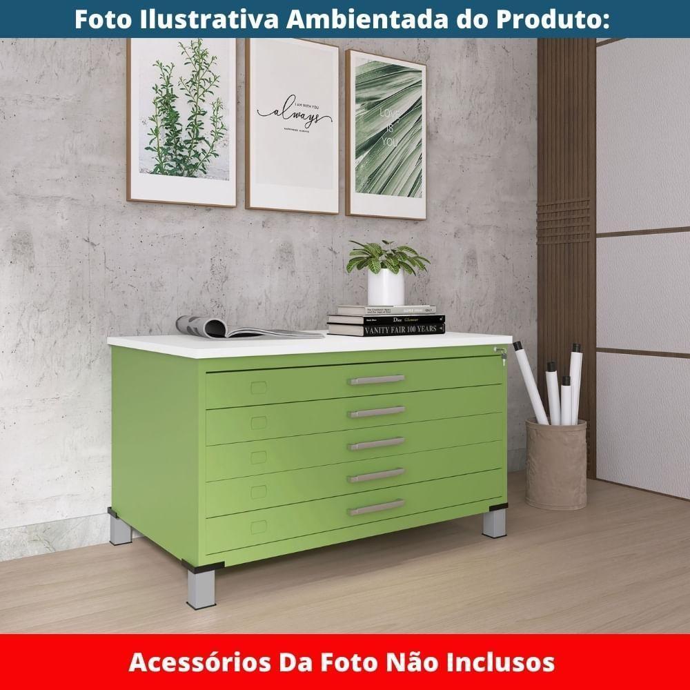Mapoteca 5 Gavetas Pandin 120 Cm (larg) Inmetro Tampo Mdp Branco Estrutura E Gavetas Em Aço Verde - 3