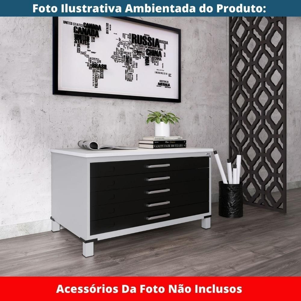Mapoteca 5 Gavetas Pandin 120 Cm (larg) Inmetro Tampo Mdp Branco Estrutura Aço Cinza Gavetas Pretas - 8