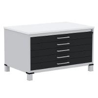 Mapoteca 5 Gavetas Pandin 120 Cm (larg) Inmetro Tampo Mdp Branco Estrutura Aço Cinza Gavetas Pretas - 1