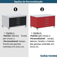 Mapoteca 5 Gavetas Pandin 120 Cm (larg) Inmetro Tampo Mdp Branco Estrutura Aço Cinza Gavetas Pretas - 6