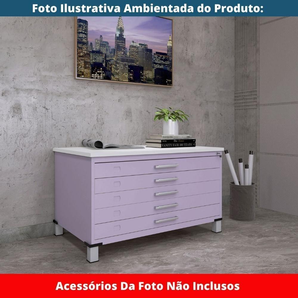 Mapoteca 5 Gavetas Pandin 120 Cm (larg) Inmetro Tampo Mdp Branco Estrutura E Gavetas Em Aço Lilás - 8