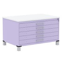 Mapoteca 5 Gavetas Pandin 120 Cm (larg) Inmetro Tampo Mdp Branco Estrutura E Gavetas Em Aço Lilás - 1