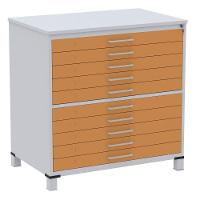 Mapoteca 10 Gavetas Pandin 120 Cm (larg) Inmetro Tampo Mdp Cinza Estrutura Aço Cinza Gavetas Laranja - 1