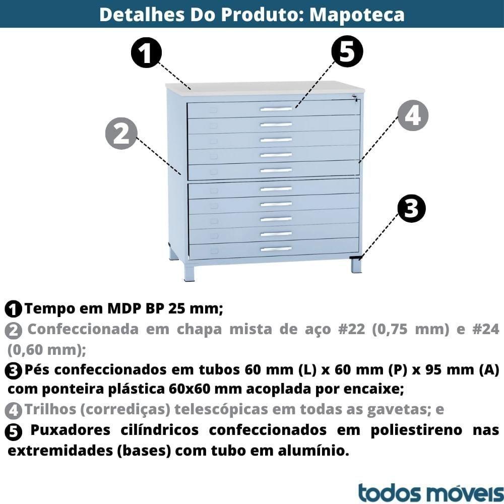 Mapoteca 10 Gavetas Pandin 120cm (larg) Inmetro Tampo Mdp Branco Estrutura Aço Cinza Gavetas Brancas - 2