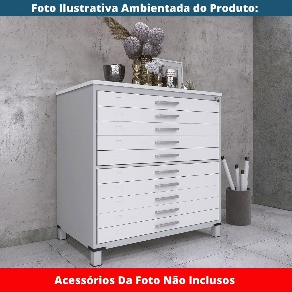 Mapoteca 10 Gavetas Pandin 120cm (larg) Inmetro Tampo Mdp Branco Estrutura Aço Cinza Gavetas Brancas - 6