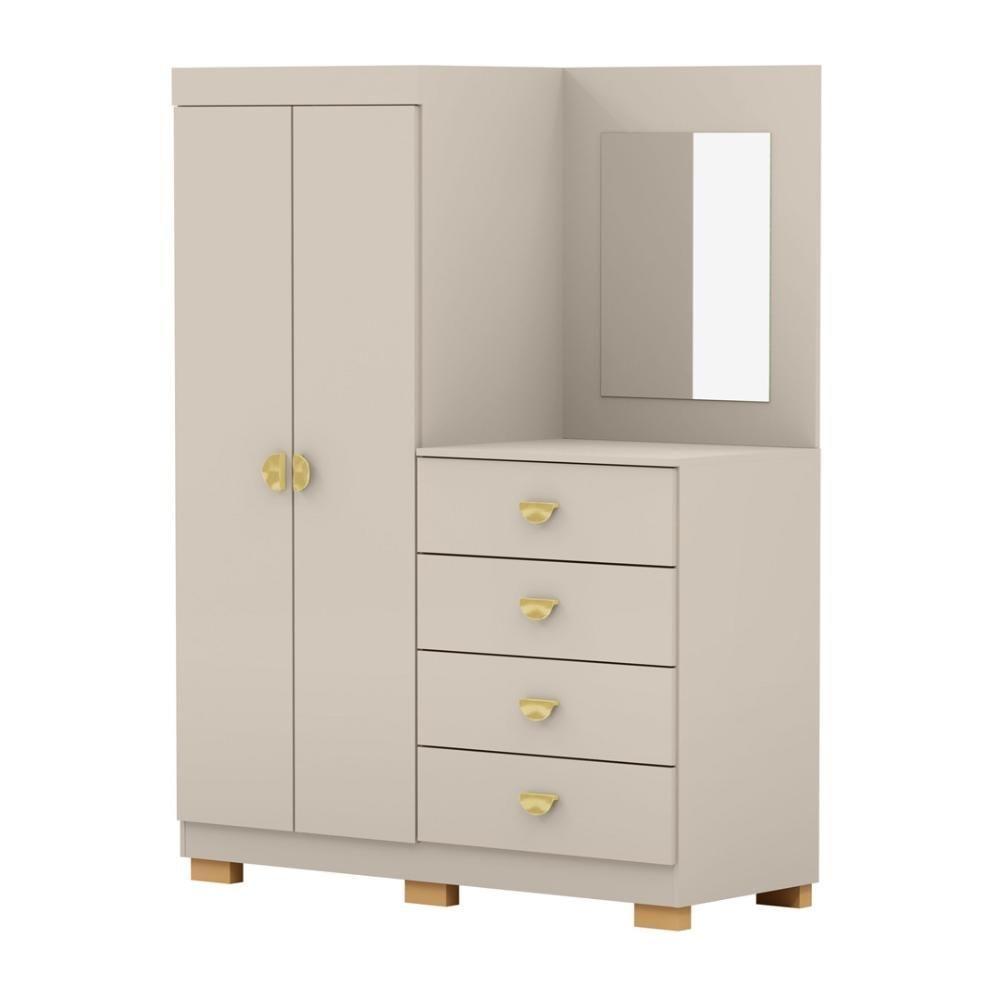 Cômoda Roupeiro Com Espelho 2 Portas 4 Gavetas Cristal - Fendi Fendi - 9